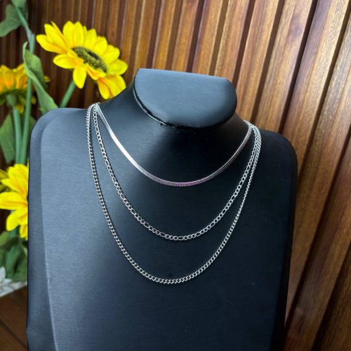 STYLISH  THREE STEP STEEL NECKLACE S1111