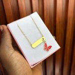 ENGRAVED FEMALE CHAIN (RED BUTTERFLY DROP)