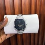 MEN ENGRAVED CASIO WATCH SILVER/ BLACK FACE